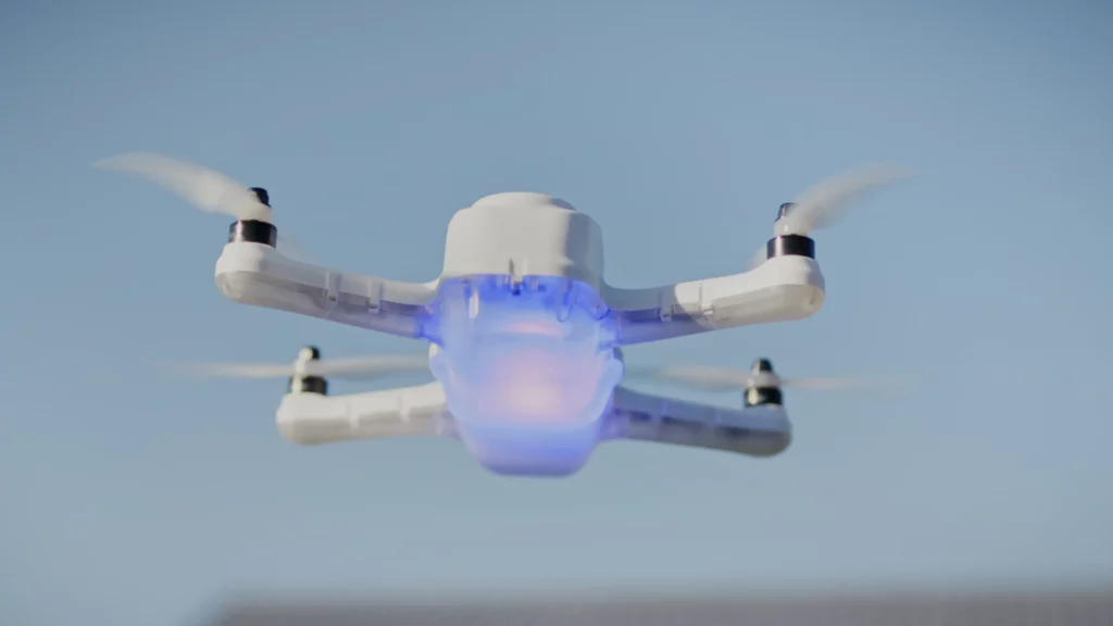 Professional drone flying in daylight, showcasing stability, performance, and flight control capabilities.